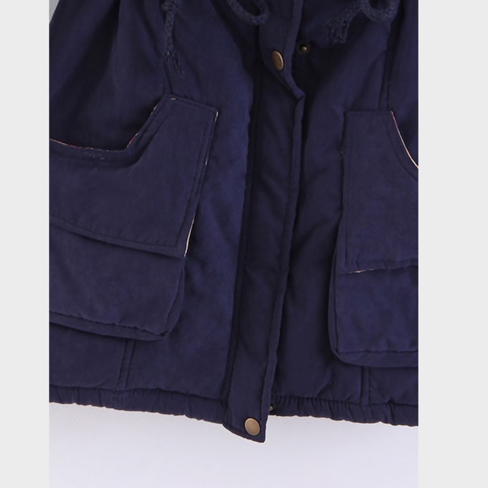 Hooded Faux Fur Drawstring Navy Parka Jacket - Picture 4 of 11